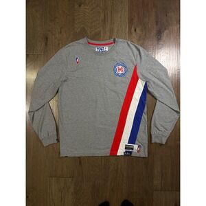 Post Game Mens Long Sleeve T-Shirt Gray Red White Blue Racing Stripe Large